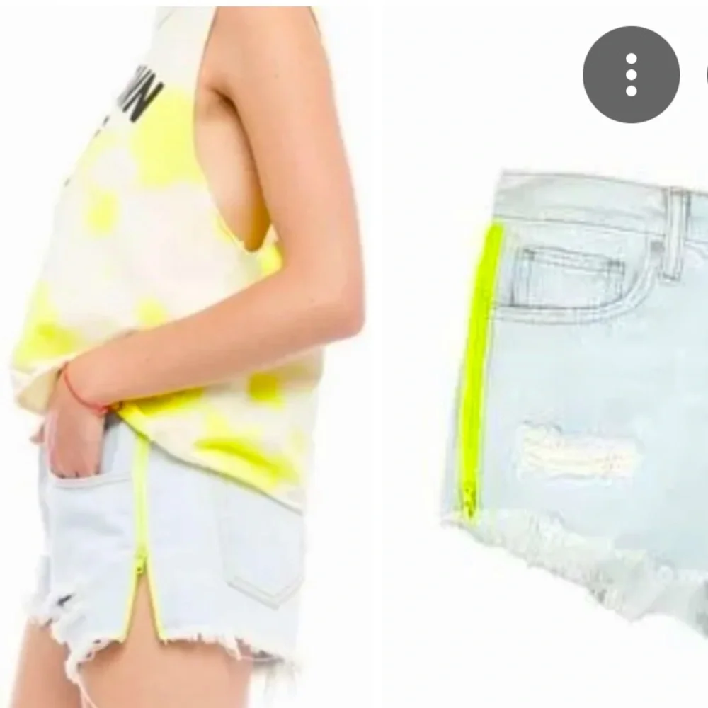 Sandrine Rose xFree People Light Wash Neon Side Zips Fray Hem Cutoff Jean Shorts - Picture 1 of 9